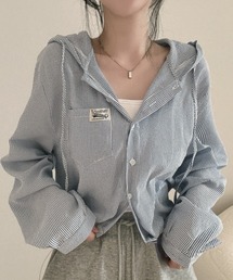 ストライプフード付きトップス
