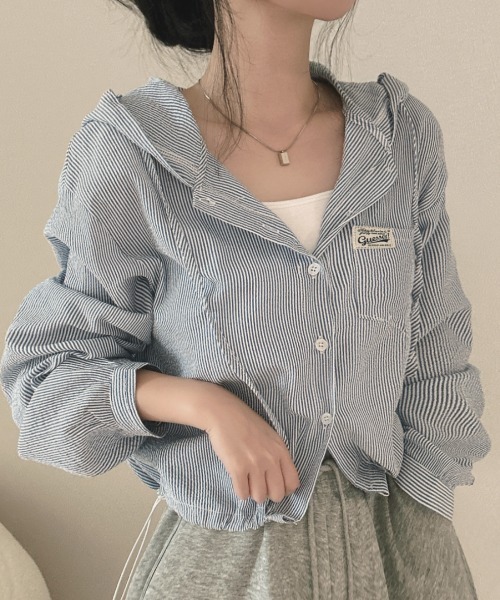 FAVORITO（ファヴォリート）の「ストライプフード付きトップス（その他トップス・レディース・ベージュ/ブルー・F）」の14枚目の写真