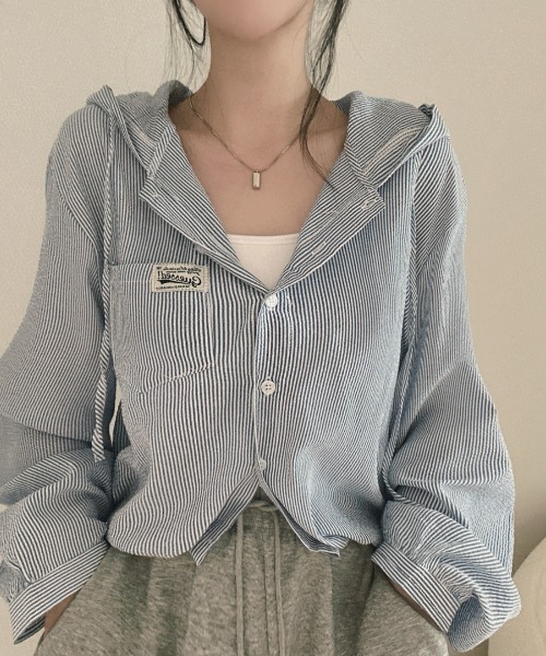 FAVORITO（ファヴォリート）の「ストライプフード付きトップス（その他トップス・レディース・ベージュ/ブルー・F）」の15枚目の写真