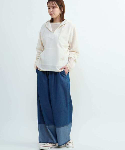 CONVERSE TOKYO(コンバーストウキョウ)の「ワイドデニムパンツ / ウエストゴム / イージーパンツ / ウォッシュ加工 / LIGHT DENIM WIDE PANTS(デニムパンツ・レディース・ブラック/インディゴブルー・FREE)」の19枚目の写真