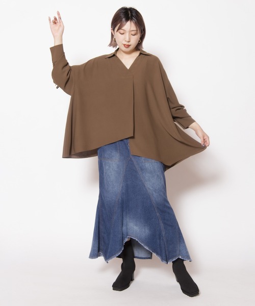 OSMOSIS（オズモーシス）の「イレギュラーヘムブラウス（シャツ/ブラウス・レディース・アイボリー/ブラック/ブラウン・ONE SIZE）」の18枚目の写真