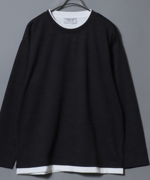 ANPAS(アンパス)の「Knit-Sewn Fake Layered Long-Sleeve T-Shirt / ニットソーフェイクレイヤードロンT 長袖Tシャツ メンズ トップス 秋冬 カットソー(Tシャツ/カットソー・メンズ・チャコール/ブラック/ベージュ/ネイビー・M/L/LL)」の2枚目の写真
