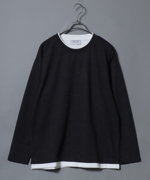 ANPAS(アンパス)の「Knit-Sewn Fake Layered Long-Sleeve T-Shirt / ニットソーフェイクレイヤードロンT 長袖Tシャツ メンズ トップス 秋冬 カットソー(Tシャツ/カットソー・メンズ・チャコール/ブラック/ベージュ/ネイビー・M/L/LL)」の6枚目の写真