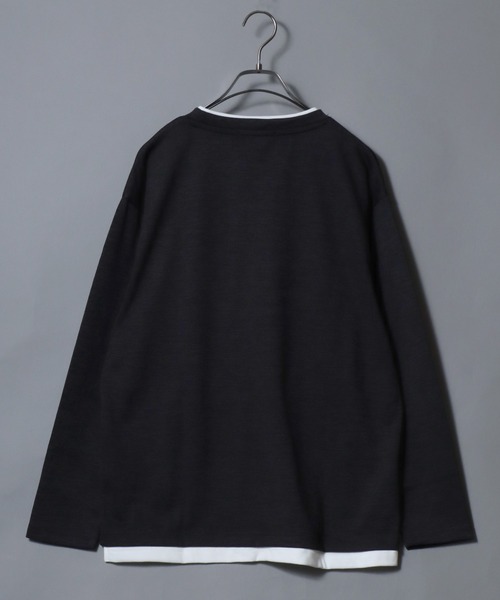 ANPAS(アンパス)の「Knit-Sewn Fake Layered Long-Sleeve T-Shirt / ニットソーフェイクレイヤードロンT 長袖Tシャツ メンズ トップス 秋冬 カットソー(Tシャツ/カットソー・メンズ・チャコール/ブラック/ベージュ/ネイビー・M/L/LL)」の7枚目の写真