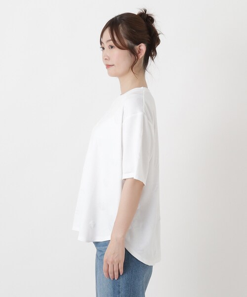 one'sterrace(ワンズテラス)の「ドット ジャカード天竺4分袖プルオーバー(Tシャツ/カットソー・レディース・ブラック系8/ベージュ系8/アイボリー系8・02)」の10枚目の写真