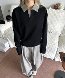 千鳥格子柄襟付きスウェット