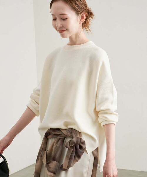 SLOBE IENA(スローブイエナ)の「《WEB限定カラーあり/シリーズあり/追加》コットンダブルフェイスプルオーバー(ニット/セーター・レディース・ブラック/チャコールグレー/ベージュ/グリーン/アイボリー/ボルドー・FREE)」の2枚目の写真