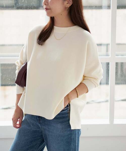 SLOBE IENA(スローブイエナ)の「《WEB限定カラーあり/シリーズあり/追加》コットンダブルフェイスプルオーバー(ニット/セーター・レディース・ブラック/チャコールグレー/ベージュ/グリーン/アイボリー/ボルドー・FREE)」の10枚目の写真
