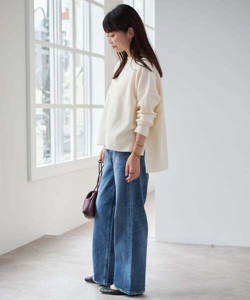 SLOBE IENA(スローブイエナ)の「《WEB限定カラーあり/シリーズあり/追加》コットンダブルフェイスプルオーバー(ニット/セーター・レディース・ブラック/チャコールグレー/ベージュ/グリーン/アイボリー/ボルドー・FREE)」の12枚目の写真