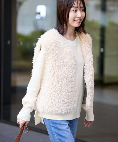 SLOBE IENA(スローブイエナ)の「《WEB限定カラーあり/シリーズあり/追加》コットンダブルフェイスプルオーバー(ニット/セーター・レディース・ブラック/チャコールグレー/ベージュ/グリーン/アイボリー/ボルドー・FREE)」の14枚目の写真