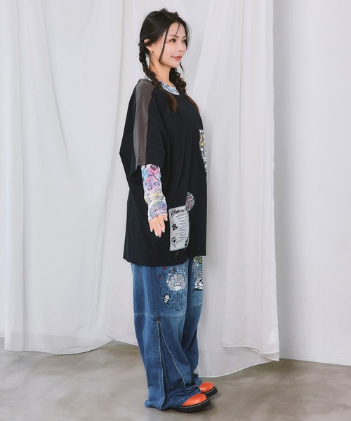 ScoLar（スカラー）の「163607：裾ファスナー付き 落書き調デニムパンツ（デニムパンツ・レディース・ブラック/ブルー・M）」の8枚目の写真