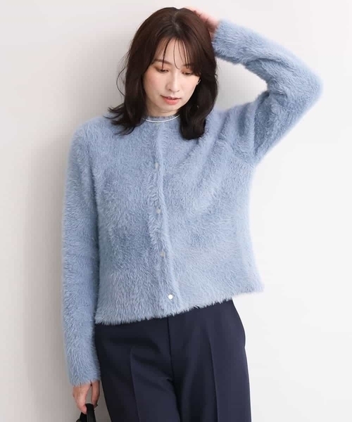OFUON le MK（オフオンルエムケー）の「ふんわりシャギーニットジャケット/洗える/WEB限定サイズあり（その他アウター・レディース・グレイッシュベージュ/グレイッシュブルー/ネイビー・36/38）」の9枚目の写真