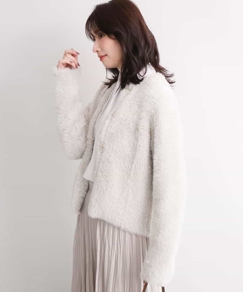 OFUON le MK（オフオンルエムケー）の「ふんわりシャギーニットジャケット/洗える/WEB限定サイズあり（その他アウター・レディース・グレイッシュベージュ/グレイッシュブルー/ネイビー・36/38）」の19枚目の写真