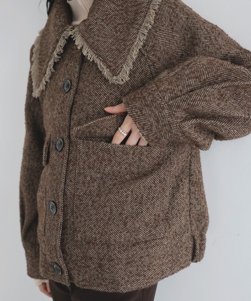 LIAN(リアン)の「ネップヘリンボーンビッグカラージャケット(ブルゾン・レディース・ブラウン/MIX/ブラック・FREE)」の19枚目の写真