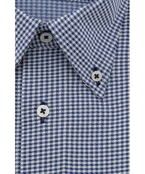 Perfect Suit FActory(パーフェクトスーツファクトリー)の「【完全ノーアイロン/アイシャツLimited】 ギンガムチェック スリムフィット ボタンダウン ネイビー(ビジネスシャツ・メンズ・ネイビー・S80/M80/M82/L82/L84/LL84/LL86/首回り45cm-裄丈86cm)」の3枚目の写真