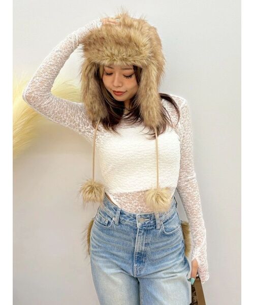 EVRIS(エヴリス)の「フェイクファーポンポンCAP(キャップ・レディース・ブラウン・FREE)」の12枚目の写真