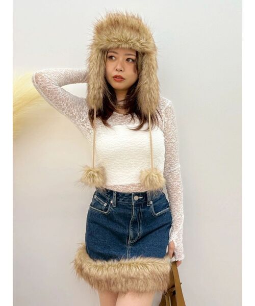 EVRIS(エヴリス)の「フェイクファーポンポンCAP(キャップ・レディース・ブラウン・FREE)」の14枚目の写真