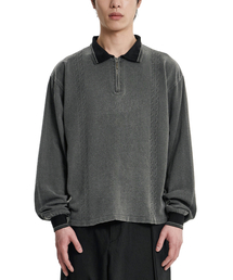 [RWK] Washed Cable Stitch Collar Zip-Up [CHARCOAL]