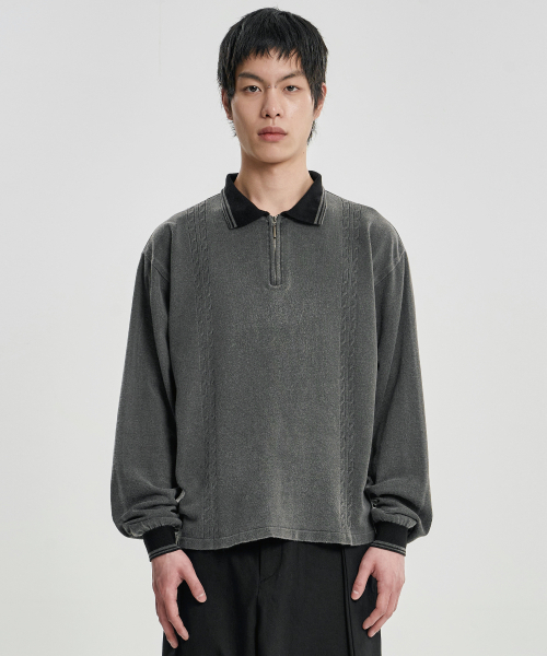 AJOBYAJO（アジョバイアジョ）の「[RWK] Washed Cable Stitch Collar Zip-Up [CHARCOAL]（ポロシャツ・レディース・その他・MEDIUM/LARGE）」の7枚目の写真