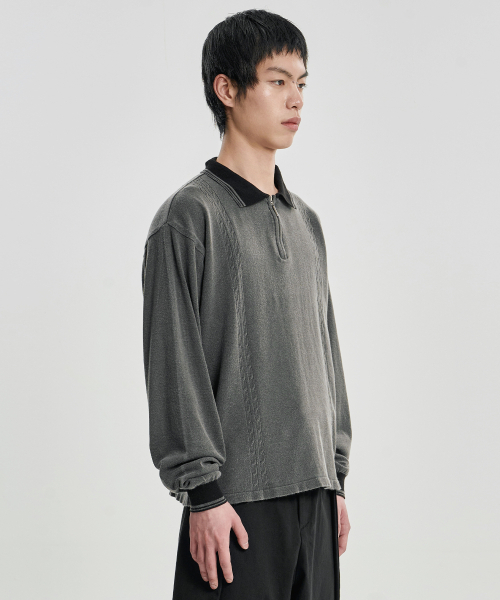 AJOBYAJO（アジョバイアジョ）の「[RWK] Washed Cable Stitch Collar Zip-Up [CHARCOAL]（ポロシャツ・レディース・その他・MEDIUM/LARGE）」の8枚目の写真