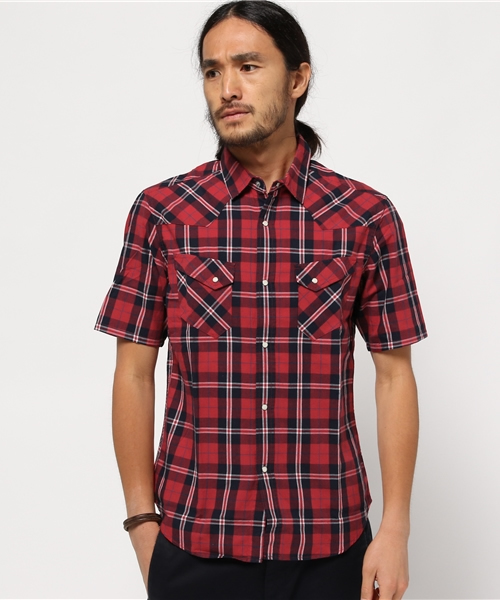 ESSENTIAL GARMENT MEN'S BIGI（エッセンシャルガーメントメンズビギ）の「インディゴチェックシャツ/半袖（シャツ/ブラウス・メンズ・レッド/ブルー・SMALL/LARGE/MEDIUM）」の2枚目の写真