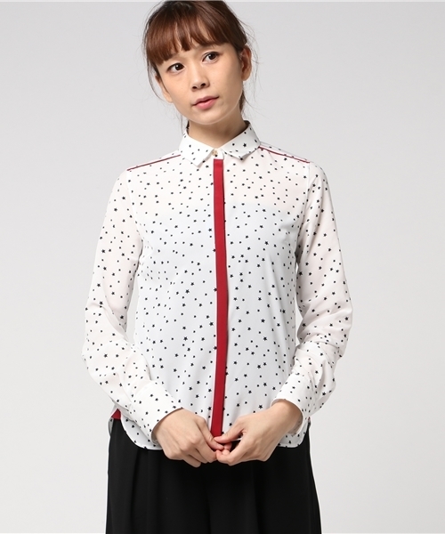 GUILD PRIME(ギルドプライム)の「☆朝比奈彩さん着用☆【GUILD PRIME】WOMENS スタープリントシャツ(シャツ/ブラウス・レディース・ブラック/オフホワイト・34/36)」の2枚目の写真