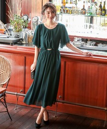 スリット入レーススリーブ 結婚式ワンピースドレス