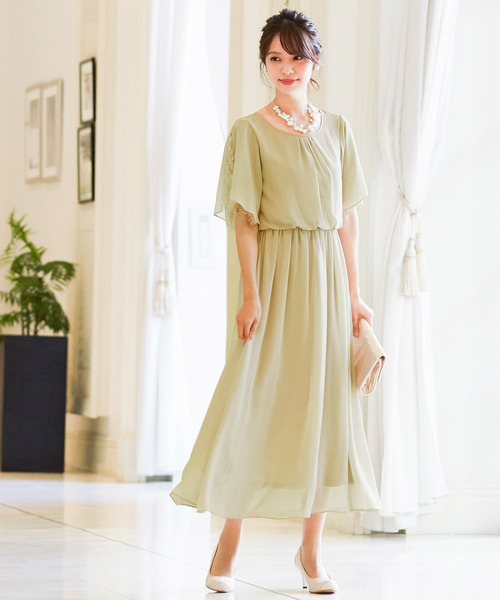 Fashion Letter（ファッションレター）の「スリット入レーススリーブ 結婚式ワンピースドレス（ドレス・レディース・ブラック/グリーン/ネイビー/ボルドー/ライトカーキ/ブルーグレー・3L/4L/5L/LL/M/L/S）」の11枚目の写真