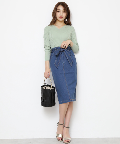 N.（N. Natural Beauty Basic）（エヌエヌナチュラルビューティーベーシック）の「◆リボン付デニムタイトスカート（デニムスカート・レディース・ブルー/ネイビー・SMALL/MEDIUM）」の16枚目の写真