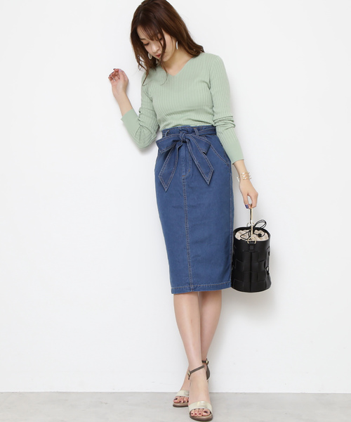 N.（N. Natural Beauty Basic）（エヌエヌナチュラルビューティーベーシック）の「◆リボン付デニムタイトスカート（デニムスカート・レディース・ブルー/ネイビー・SMALL/MEDIUM）」の8枚目の写真