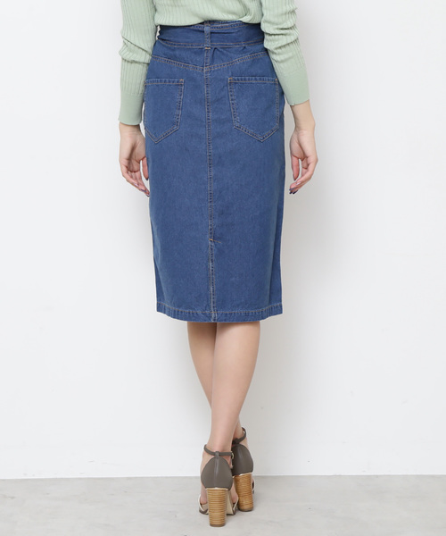 N.（N. Natural Beauty Basic）（エヌエヌナチュラルビューティーベーシック）の「◆リボン付デニムタイトスカート（デニムスカート・レディース・ブルー/ネイビー・SMALL/MEDIUM）」の4枚目の写真