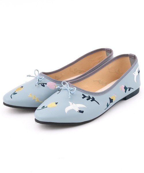 POU DOU DOU(プードゥドゥ)の「飛び刺繍シューズ(バレエシューズ・レディース・ライトブルー/ブラック/イエロー・4/3)」の3枚目の写真