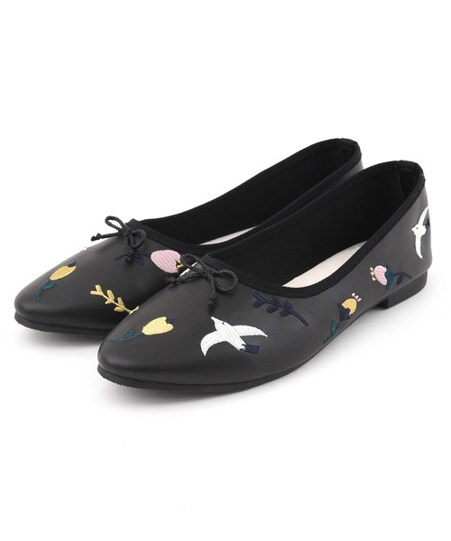POU DOU DOU(プードゥドゥ)の「飛び刺繍シューズ(バレエシューズ・レディース・ライトブルー/ブラック/イエロー・4/3)」の2枚目の写真