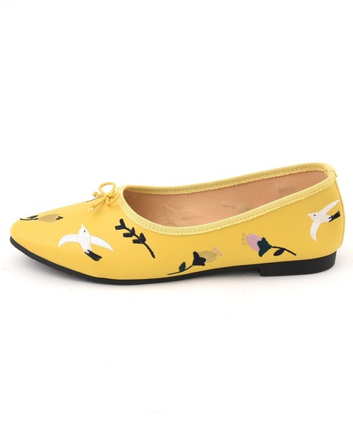 POU DOU DOU(プードゥドゥ)の「飛び刺繍シューズ(バレエシューズ・レディース・ライトブルー/ブラック/イエロー・4/3)」の14枚目の写真