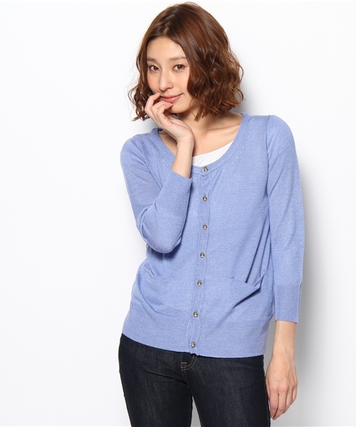 ROPE' PICNIC(ロペピクニック)の「リネン混天竺×アイレットポケット付カーディガン(カーディガン/ボレロ・レディース・ブルー系/グリーン/サンドベージュ/ダークブラック/ベージュ/ブラック・38)」の6枚目の写真