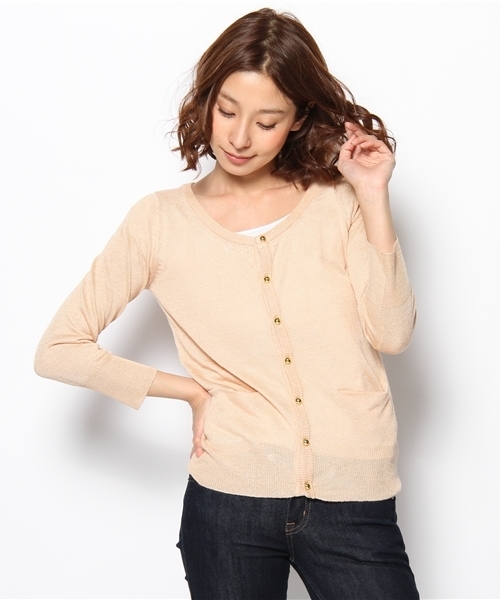 ROPE' PICNIC(ロペピクニック)の「リネン混天竺×アイレットポケット付カーディガン(カーディガン/ボレロ・レディース・ブルー系/グリーン/サンドベージュ/ダークブラック/ベージュ/ブラック・38)」の3枚目の写真
