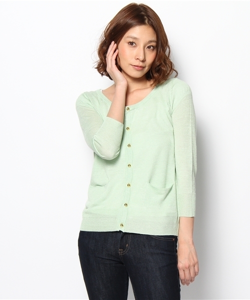 ROPE' PICNIC(ロペピクニック)の「リネン混天竺×アイレットポケット付カーディガン(カーディガン/ボレロ・レディース・ブルー系/グリーン/サンドベージュ/ダークブラック/ベージュ/ブラック・38)」の5枚目の写真