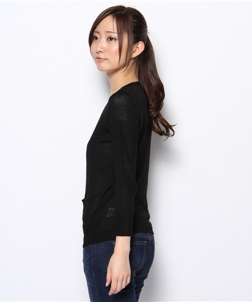ROPE' PICNIC(ロペピクニック)の「リネン混天竺×アイレットポケット付カーディガン(カーディガン/ボレロ・レディース・ブルー系/グリーン/サンドベージュ/ダークブラック/ベージュ/ブラック・38)」の8枚目の写真