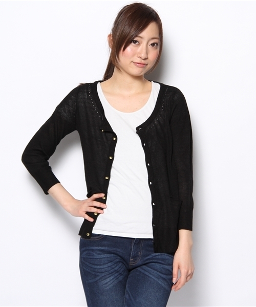 ROPE' PICNIC(ロペピクニック)の「リネン混天竺×アイレットポケット付カーディガン(カーディガン/ボレロ・レディース・ブルー系/グリーン/サンドベージュ/ダークブラック/ベージュ/ブラック・38)」の10枚目の写真