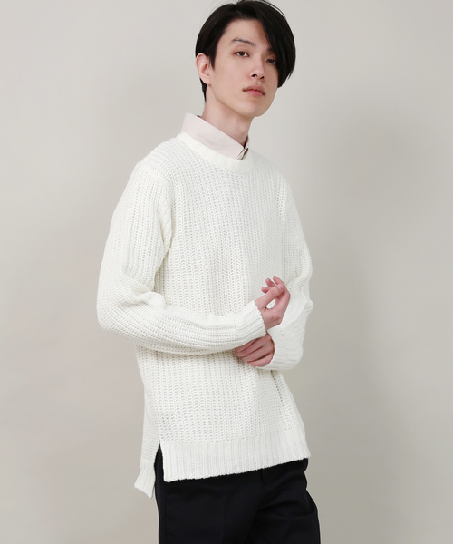 Rocky Monroe（ロッキーモンロー）の「畦編みクルーネックニット（ニット/セーター・メンズ・ホワイト/ブラック/グレー/ピンク・M/L）」の2枚目の写真