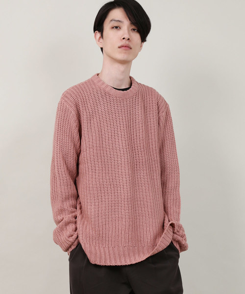 Rocky Monroe（ロッキーモンロー）の「畦編みクルーネックニット（ニット/セーター・メンズ・ホワイト/ブラック/グレー/ピンク・M/L）」の4枚目の写真