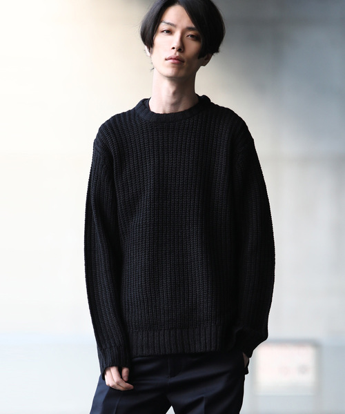 Rocky Monroe（ロッキーモンロー）の「畦編みクルーネックニット（ニット/セーター・メンズ・ホワイト/ブラック/グレー/ピンク・M/L）」の3枚目の写真