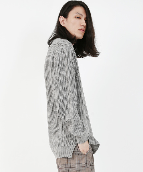 Rocky Monroe（ロッキーモンロー）の「畦編みクルーネックニット（ニット/セーター・メンズ・ホワイト/ブラック/グレー/ピンク・M/L）」の11枚目の写真