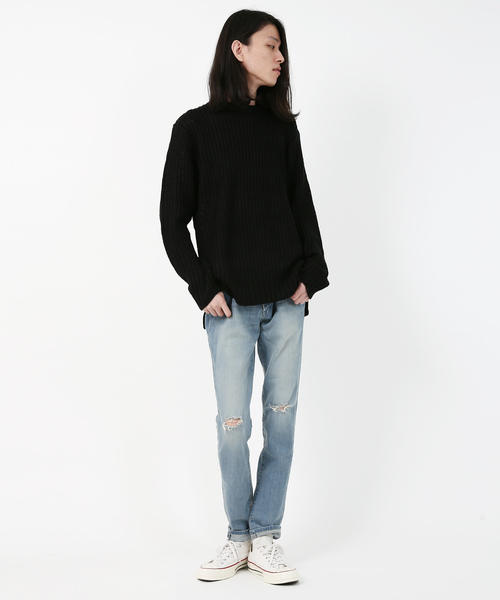 Rocky Monroe（ロッキーモンロー）の「畦編みクルーネックニット（ニット/セーター・メンズ・ホワイト/ブラック/グレー/ピンク・M/L）」の12枚目の写真