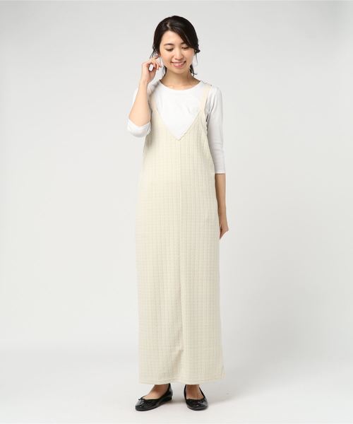 STYLEBLOCK（スタイルブロック）の「ケーブル柄ふくれジャガードキャミワンピース（ワンピース・レディース・ブラック/ベージュ/カーキ/アイボリー・M）」の2枚目の写真