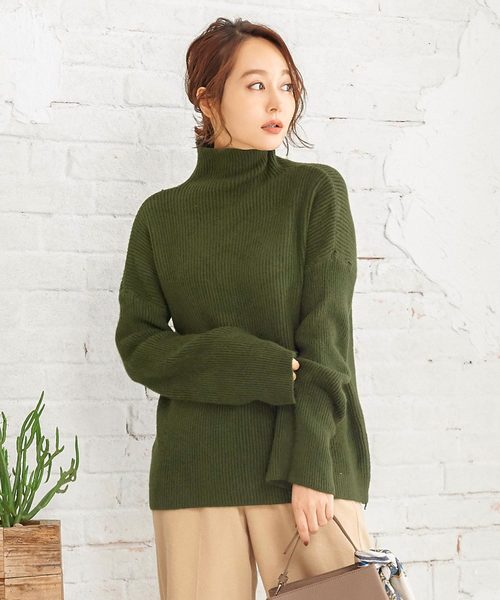 KOBE LETTUCE（コウベレタス）の「ワイドスリーブドロップショルダーハイネックリブニットトップス＊レディース/セーター[C3593]神戸レタス（ニット/セーター・レディース・ブラック/カーキ/ピンク/アイボリー・FREE）」の3枚目の写真