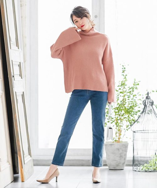 KOBE LETTUCE（コウベレタス）の「ワイドスリーブドロップショルダーハイネックリブニットトップス＊レディース/セーター[C3593]神戸レタス（ニット/セーター・レディース・ブラック/カーキ/ピンク/アイボリー・FREE）」の10枚目の写真