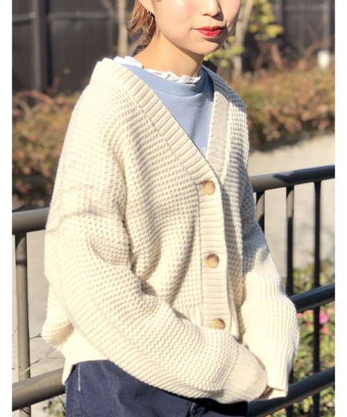 WEGO(ウィゴー)の「WEGO/ワッフルショートカーディガン(カーディガン/ボレロ・レディース・アイボリー/ライトパープル/ベージュ/ライトイエロー・FREE)」の2枚目の写真