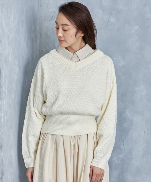 and R（アンドアール）の「ドット編み前後2WAYボリュームニット（ニット/セーター・レディース・ブラック/オフホワイト/キャメル・FREE）」の20枚目の写真