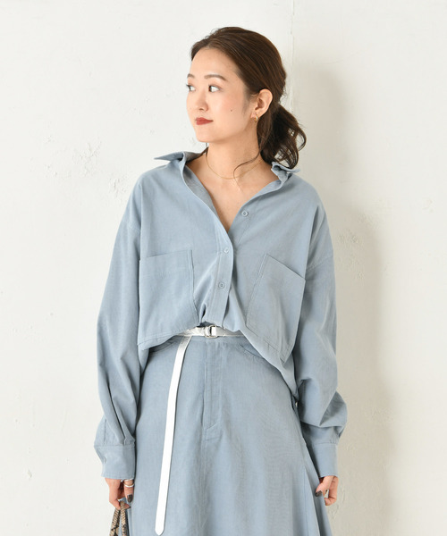 DouDou（ドゥドゥ）の「コールテンビッグシャツ（シャツ/ブラウス・レディース・ベージュ/サックスブルー/ラベンダー・FREE）」の2枚目の写真